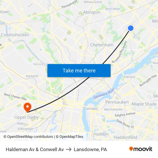 Haldeman Av & Conwell Av to Lansdowne, PA map