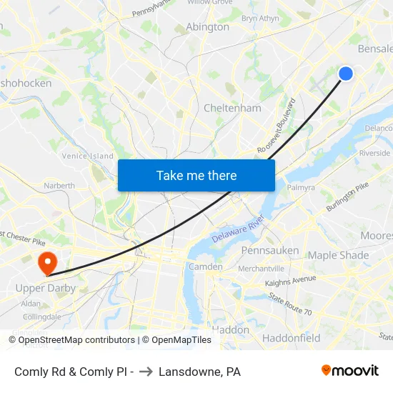Comly Rd & Comly Pl - to Lansdowne, PA map