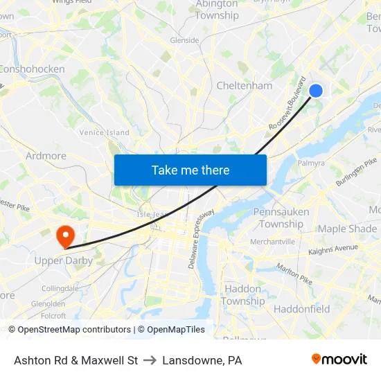 Ashton Rd & Maxwell St to Lansdowne, PA map