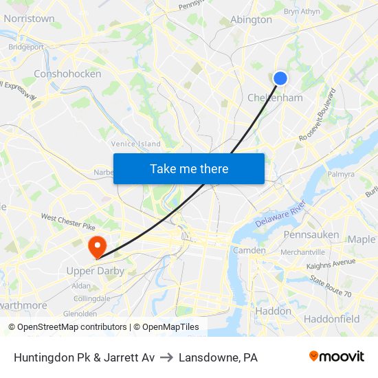 Huntingdon Pk & Jarrett Av to Lansdowne, PA map