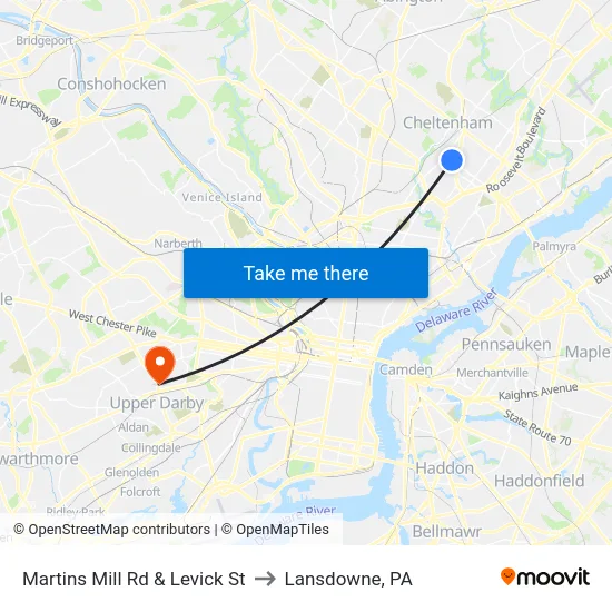 Martins Mill Rd & Levick St to Lansdowne, PA map