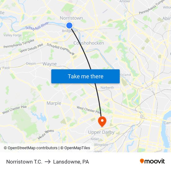 Norristown T.C. to Lansdowne, PA map