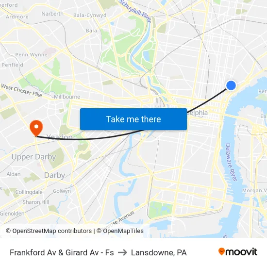 Frankford Av & Girard Av - Fs to Lansdowne, PA map
