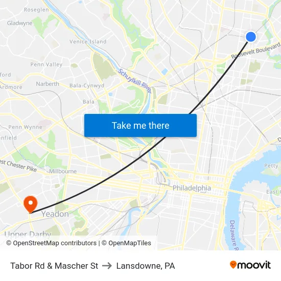 Tabor Rd & Mascher St to Lansdowne, PA map