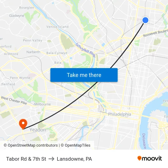Tabor Rd & 7th St to Lansdowne, PA map