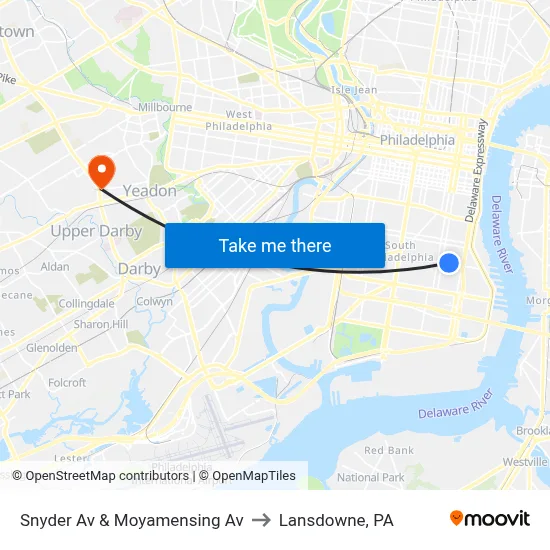 Snyder Av & Moyamensing Av to Lansdowne, PA map