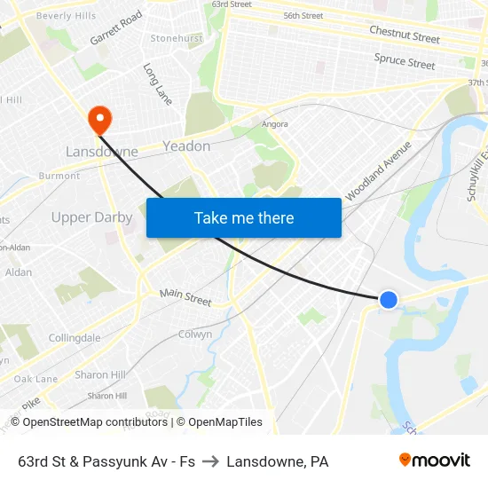63rd St & Passyunk Av - Fs to Lansdowne, PA map