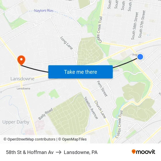 58th St & Hoffman Av to Lansdowne, PA map