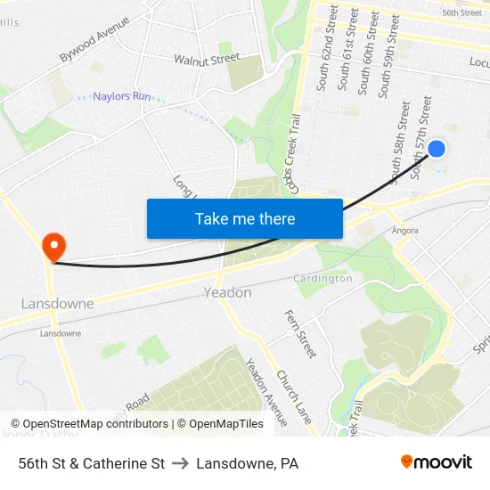 56th St & Catherine St to Lansdowne, PA map