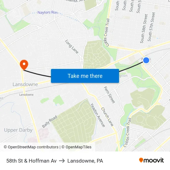 58th St & Hoffman Av to Lansdowne, PA map
