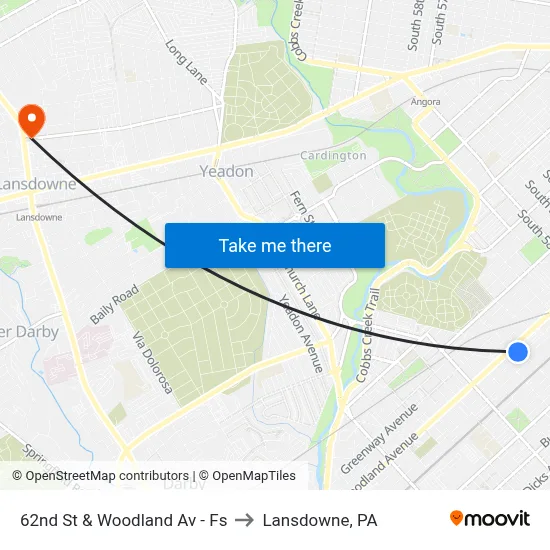 62nd St & Woodland Av - Fs to Lansdowne, PA map