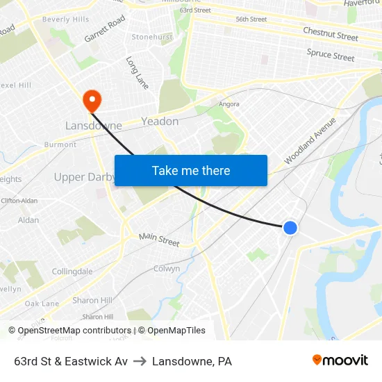 63rd St & Eastwick Av to Lansdowne, PA map