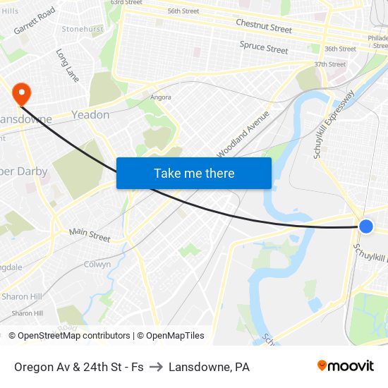 Oregon Av & 24th St - Fs to Lansdowne, PA map