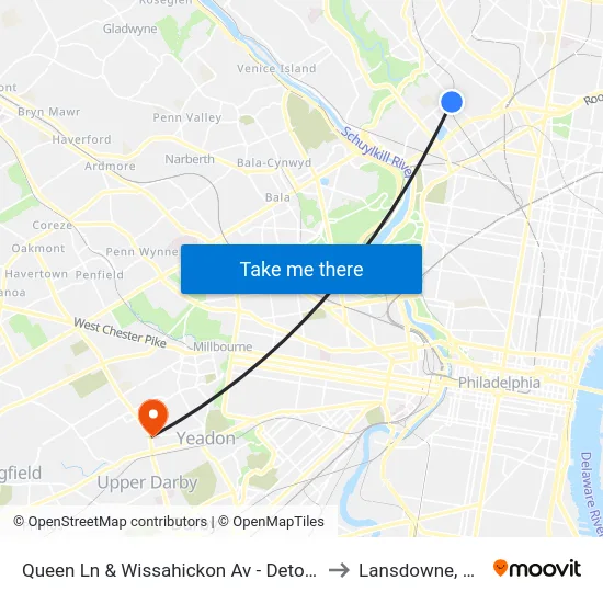 Queen Ln & Wissahickon Av - Detour to Lansdowne, PA map