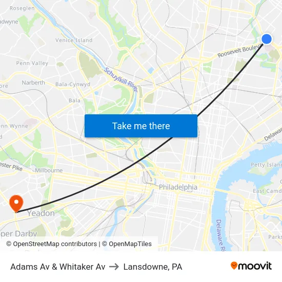Adams Av & Whitaker Av to Lansdowne, PA map