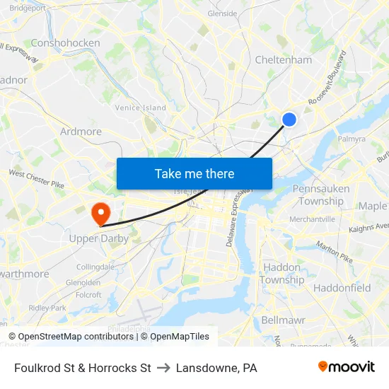 Foulkrod St & Horrocks St to Lansdowne, PA map