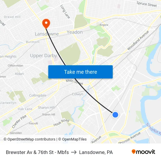 Brewster Av & 76th St - Mbfs to Lansdowne, PA map