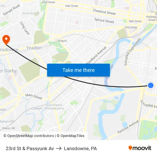 23rd St & Passyunk Av to Lansdowne, PA map