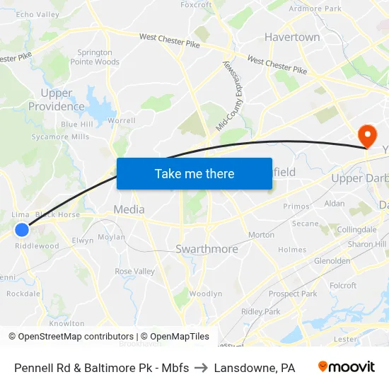 Pennell Rd & Baltimore Pk - Mbfs to Lansdowne, PA map