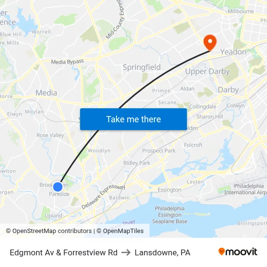 Edgmont Av & Forrestview Rd to Lansdowne, PA map