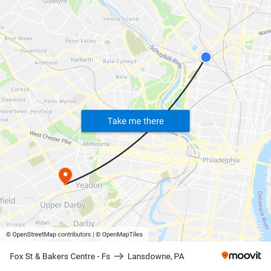 Fox St & Bakers Centre - Fs to Lansdowne, PA map