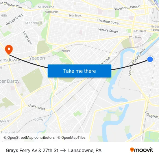 Grays Ferry Av & 27th St to Lansdowne, PA map