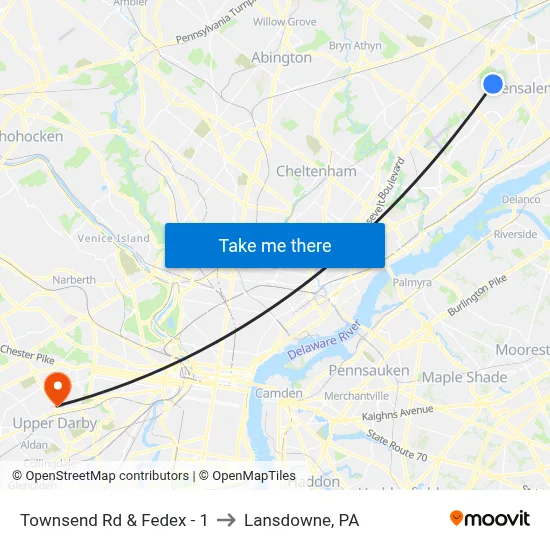 Townsend Rd & Fedex - 1 to Lansdowne, PA map