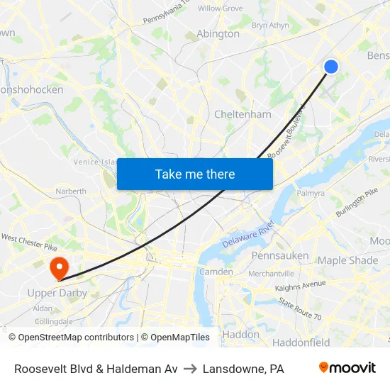 Roosevelt Blvd & Haldeman Av to Lansdowne, PA map