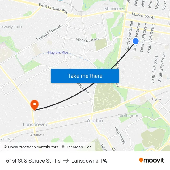 61st St & Spruce St - Fs to Lansdowne, PA map
