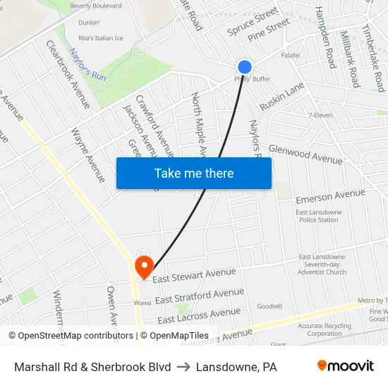 Marshall Rd & Sherbrook Blvd to Lansdowne, PA map