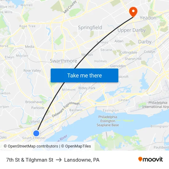 7th St & Tilghman St to Lansdowne, PA map