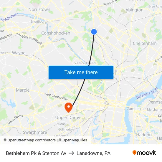 Bethlehem Pk & Stenton Av to Lansdowne, PA map