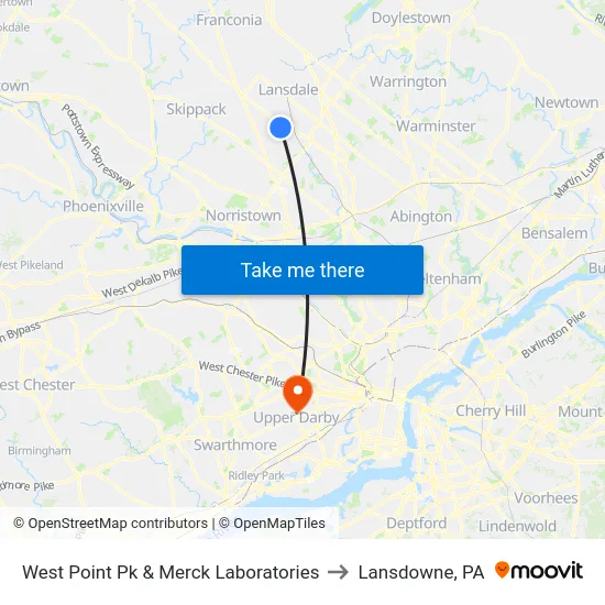 West Point Pk & Merck Laboratories to Lansdowne, PA map