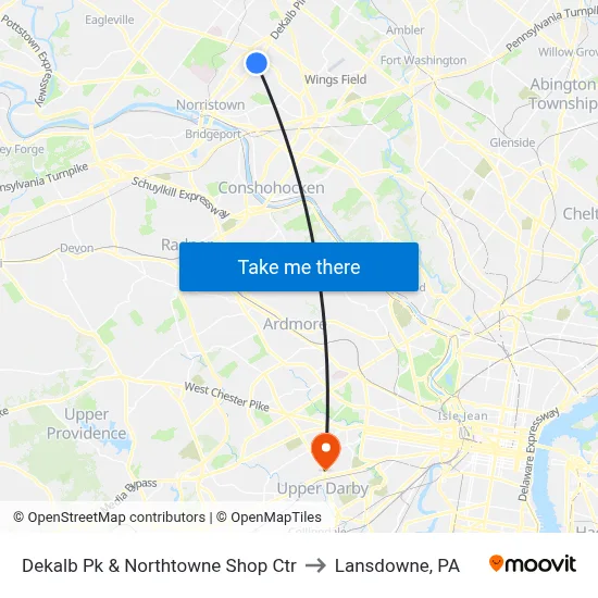 Dekalb Pk & Northtowne Shop Ctr to Lansdowne, PA map