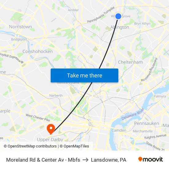 Moreland Rd & Center Av - Mbfs to Lansdowne, PA map