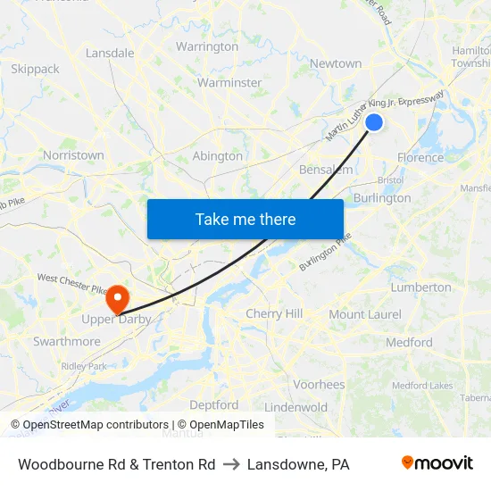 Woodbourne Rd & Trenton Rd to Lansdowne, PA map