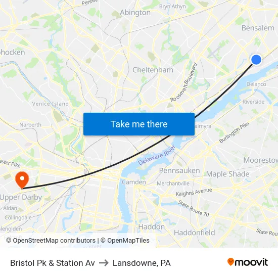 Bristol Pk & Station Av to Lansdowne, PA map