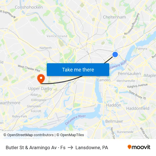 Butler St & Aramingo Av - Fs to Lansdowne, PA map