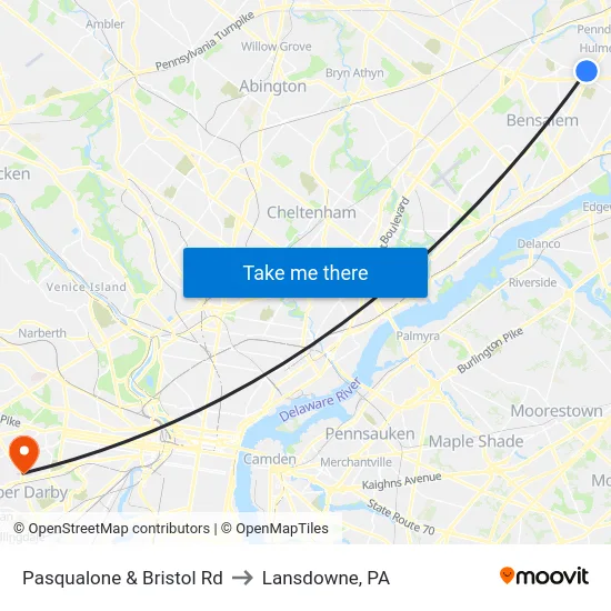 Pasqualone & Bristol Rd to Lansdowne, PA map