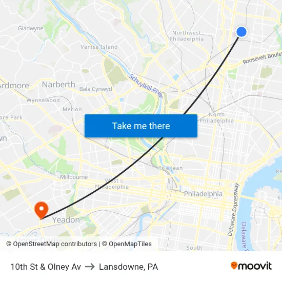 10th St & Olney Av to Lansdowne, PA map
