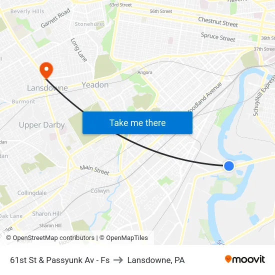 61st St & Passyunk Av - Fs to Lansdowne, PA map