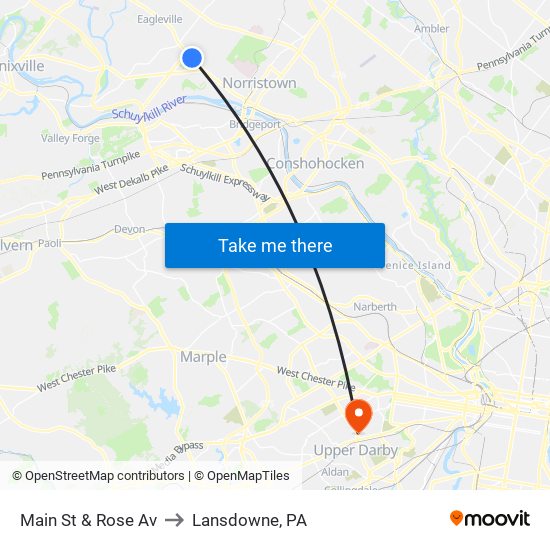 Main St & Rose Av to Lansdowne, PA map