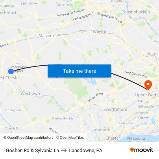 Goshen Rd & Sylvania Ln to Lansdowne, PA map