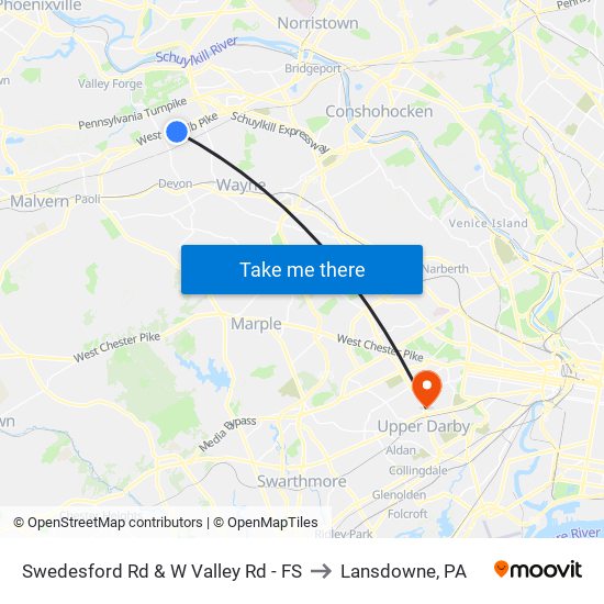 Swedesford Rd & W Valley Rd - FS to Lansdowne, PA map