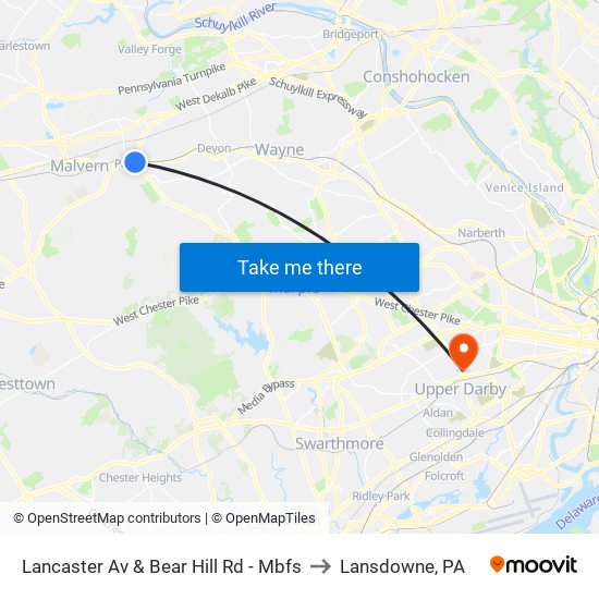 Lancaster Av & Bear Hill Rd - Mbfs to Lansdowne, PA map