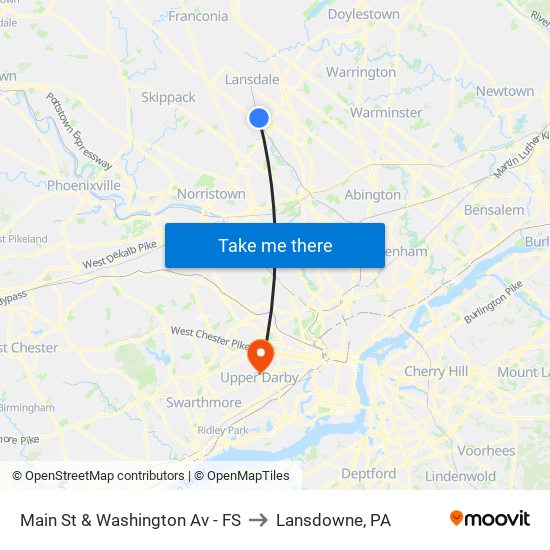 Main St & Washington Av - FS to Lansdowne, PA map