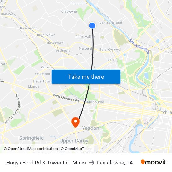 Hagys Ford Rd & Tower Ln - Mbns to Lansdowne, PA map