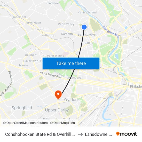 Conshohocken State Rd & Overhill Rd to Lansdowne, PA map