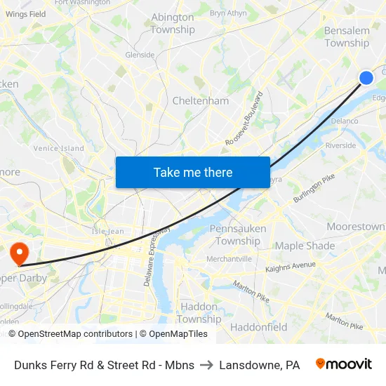 Dunks Ferry Rd & Street Rd - Mbns to Lansdowne, PA map