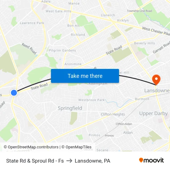State Rd & Sproul Rd - Fs to Lansdowne, PA map